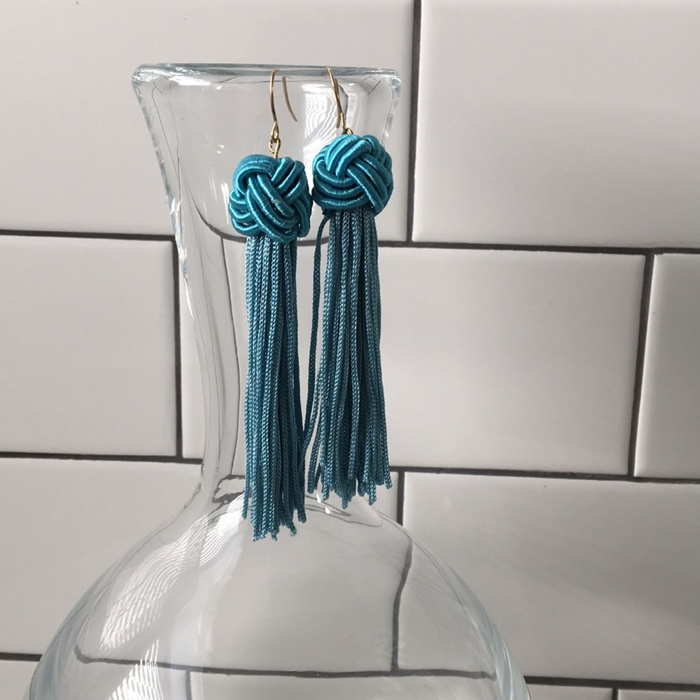 Turquoise Knotted Tassel Earrings
